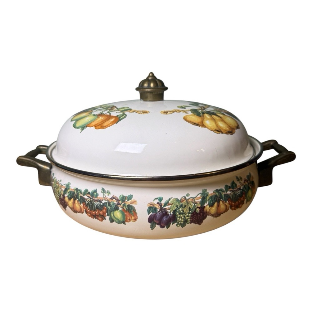 Vintage Tabletops Unlimited Kensington Garden Fruit Dutch Oven Pot w Lid Tuscan